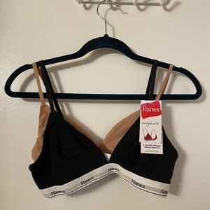 Hanes Originals Women's 2pk Stretch Triangle Bralette - Black/Camel M